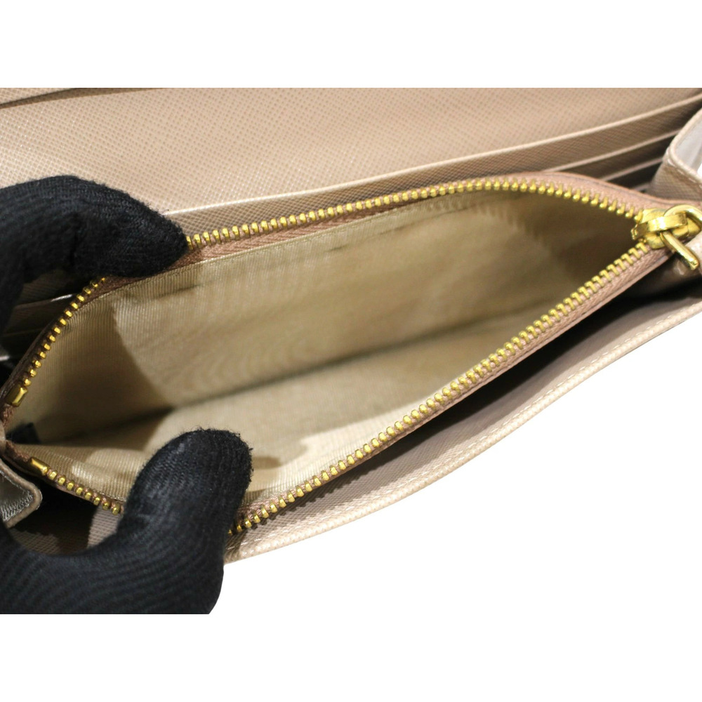 PRADA Saffiano Metal Leather Long Wallet CAMMEO Pink Beige Flap Double Snap - Picture 7 of 10